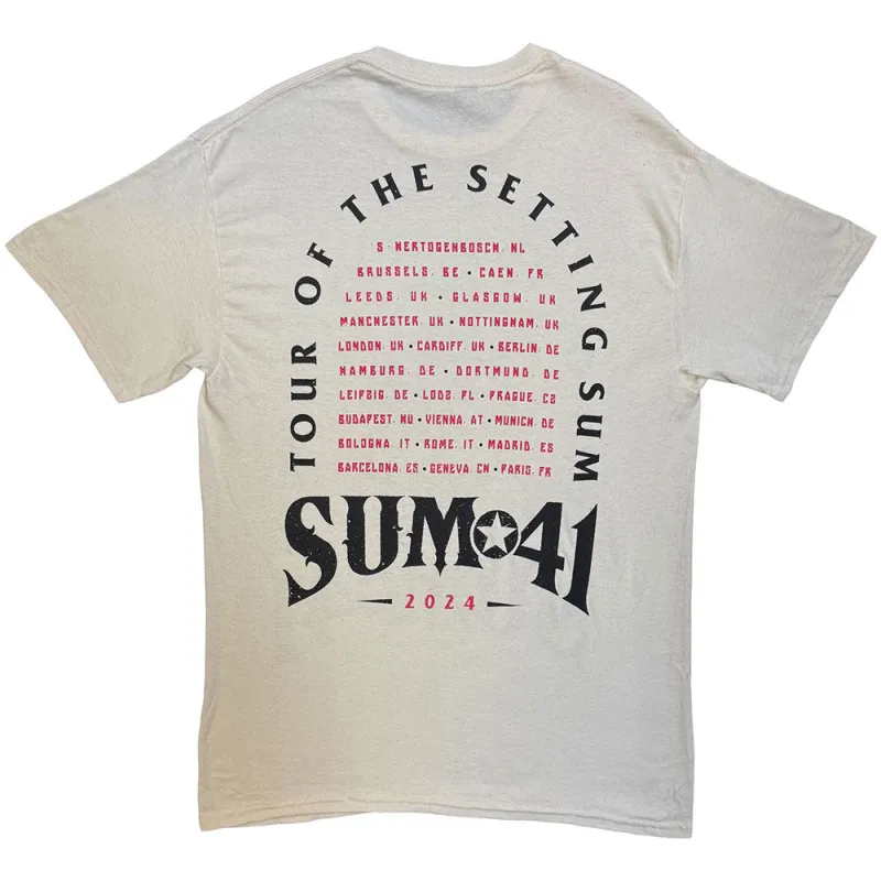 Sum 41 Unisex T-Shirt: Tour '24 Pt.2 Pink Skull (Natural) (Back Print) (Ex-Tour) made by Paradiso Clothing