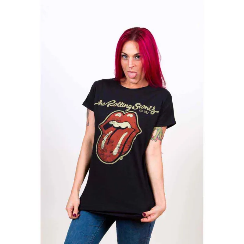 The Rolling Stones Ladies T-Shirt: Plastered Tongue (Black) made by the Rolling Stones