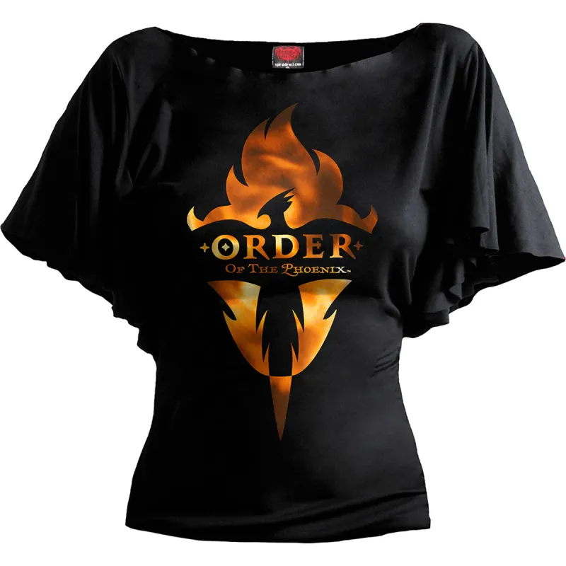 HARRY POTTER - ORDER OF THE PHOENIX - Boat Neck Bat Sleeve Top Black made by Paradiso Clothing