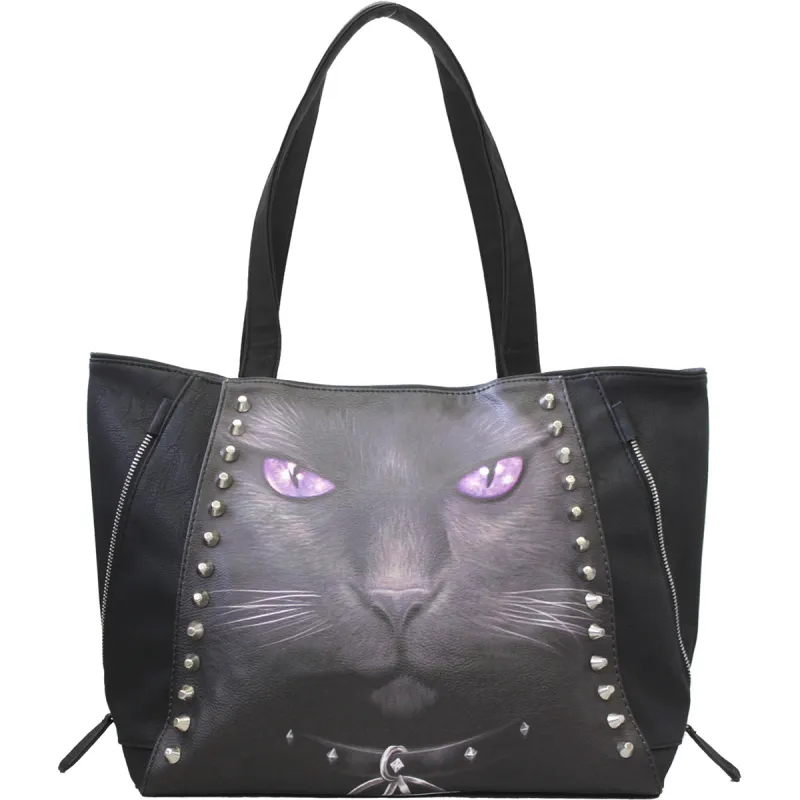 Spiral - BLACK CAT - Tote Bag - Top quality PU Leather Studded made by Paradiso Clothing