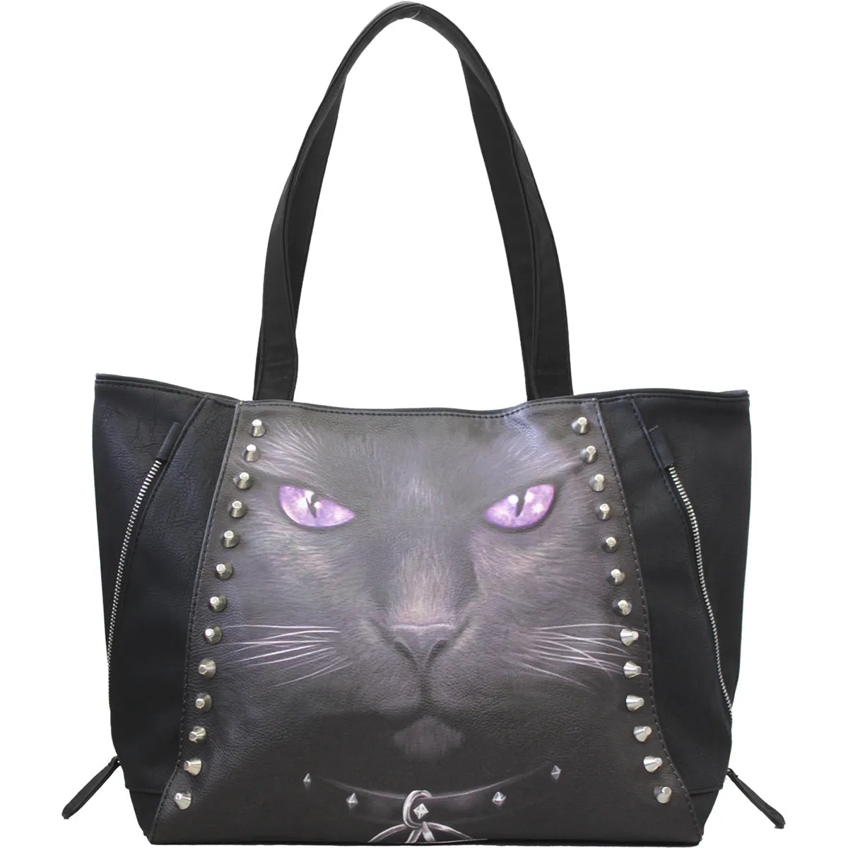 Spiral - BLACK CAT - Tote Bag - Top quality PU Leather Studded sold by Paradiso Clothing