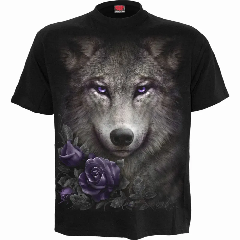Spiral - WOLF ROSES - Front Print T-Shirt Black made by Paradiso Clothing