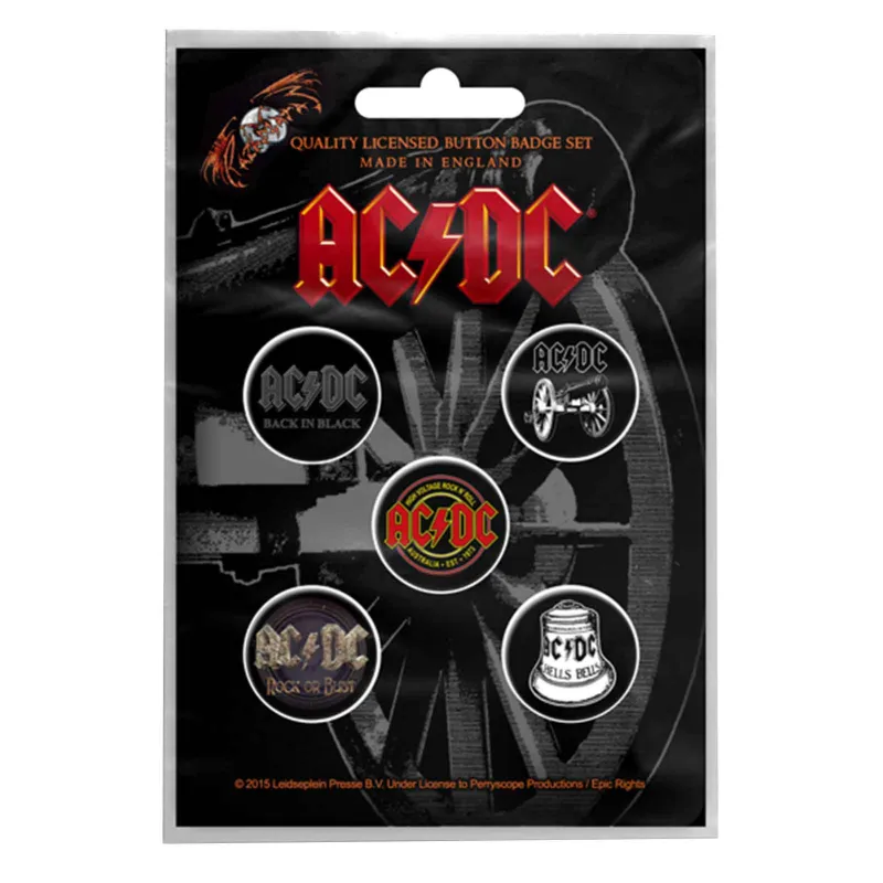 AC/DC Abums 5 x Pin Button Badge Pack made by AC/DC