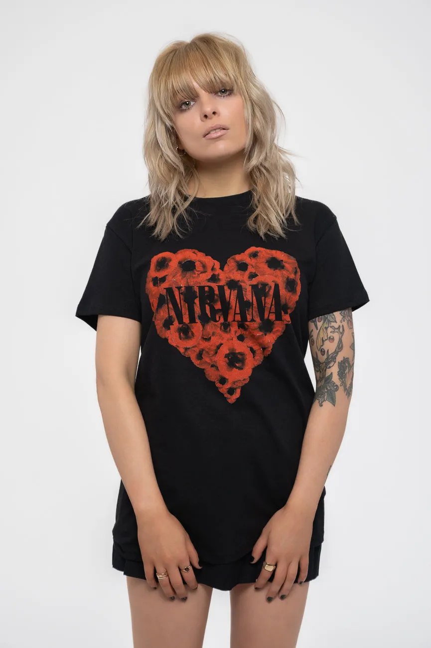 Nirvana Poppy Heart T Shirt sold by Paradiso Clothing