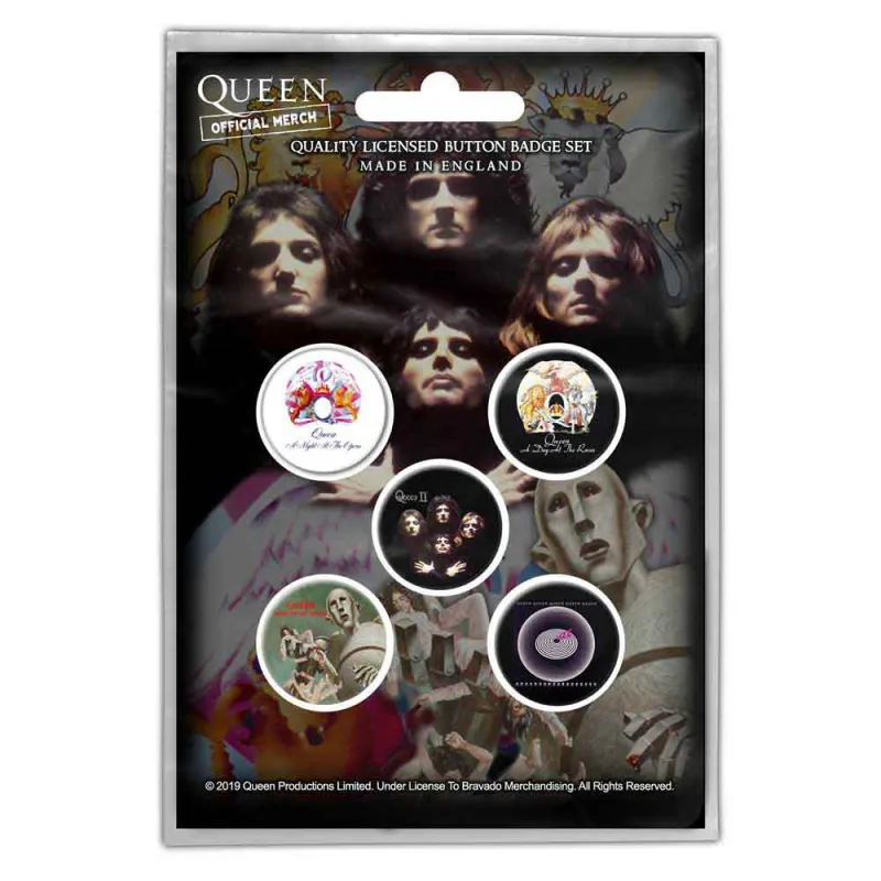 Queen Early Albums 5 x Pin Button Badge Pack made by Paradiso Clothing