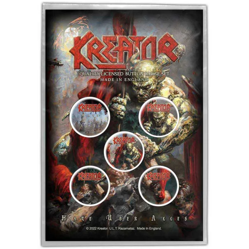 Kreator Hate Uber Alles 5 x Pin Button Badge Pack made by Paradiso Clothing
