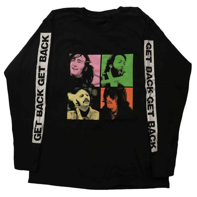 The Beatles Unisex Long Sleeve T-Shirt: Get Back Studio Shots (Black) (Sleeve Print) made by The Beatles