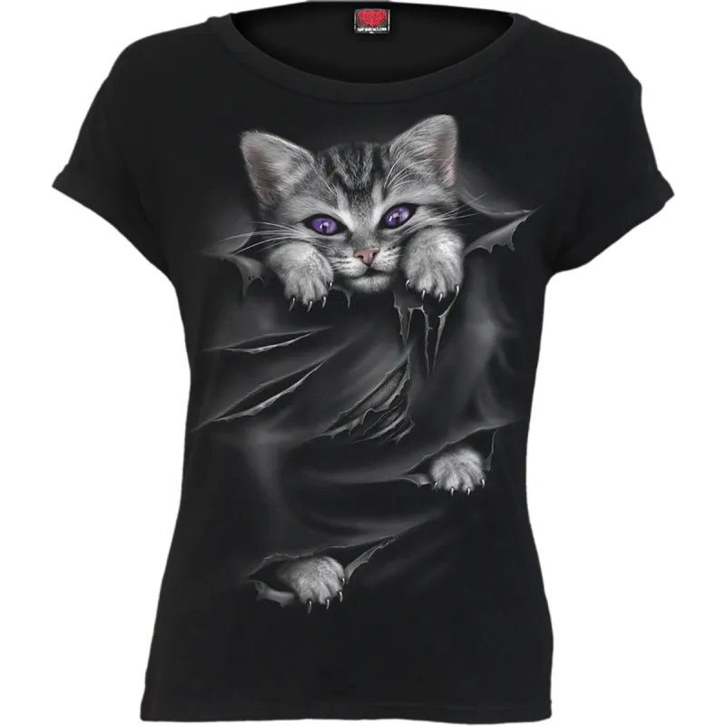 Spiral - BRIGHT EYES - Boatneck Cap Sleeve Top Black made by Paradiso Clothing
