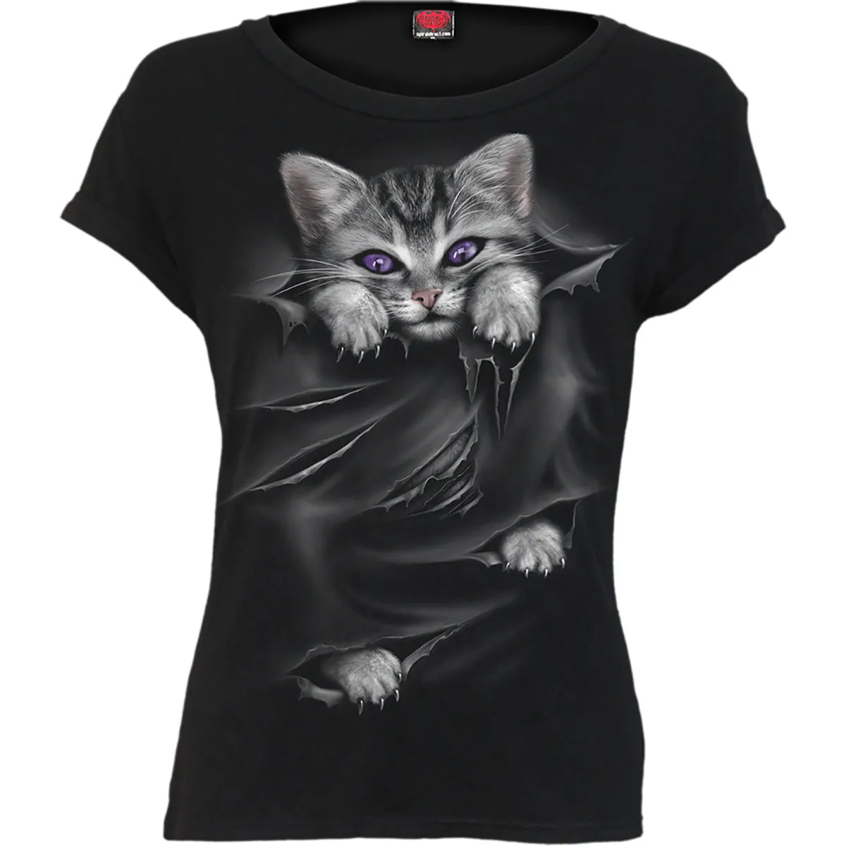 Spiral - BRIGHT EYES - Boatneck Cap Sleeve Top Black sold by Paradiso Clothing