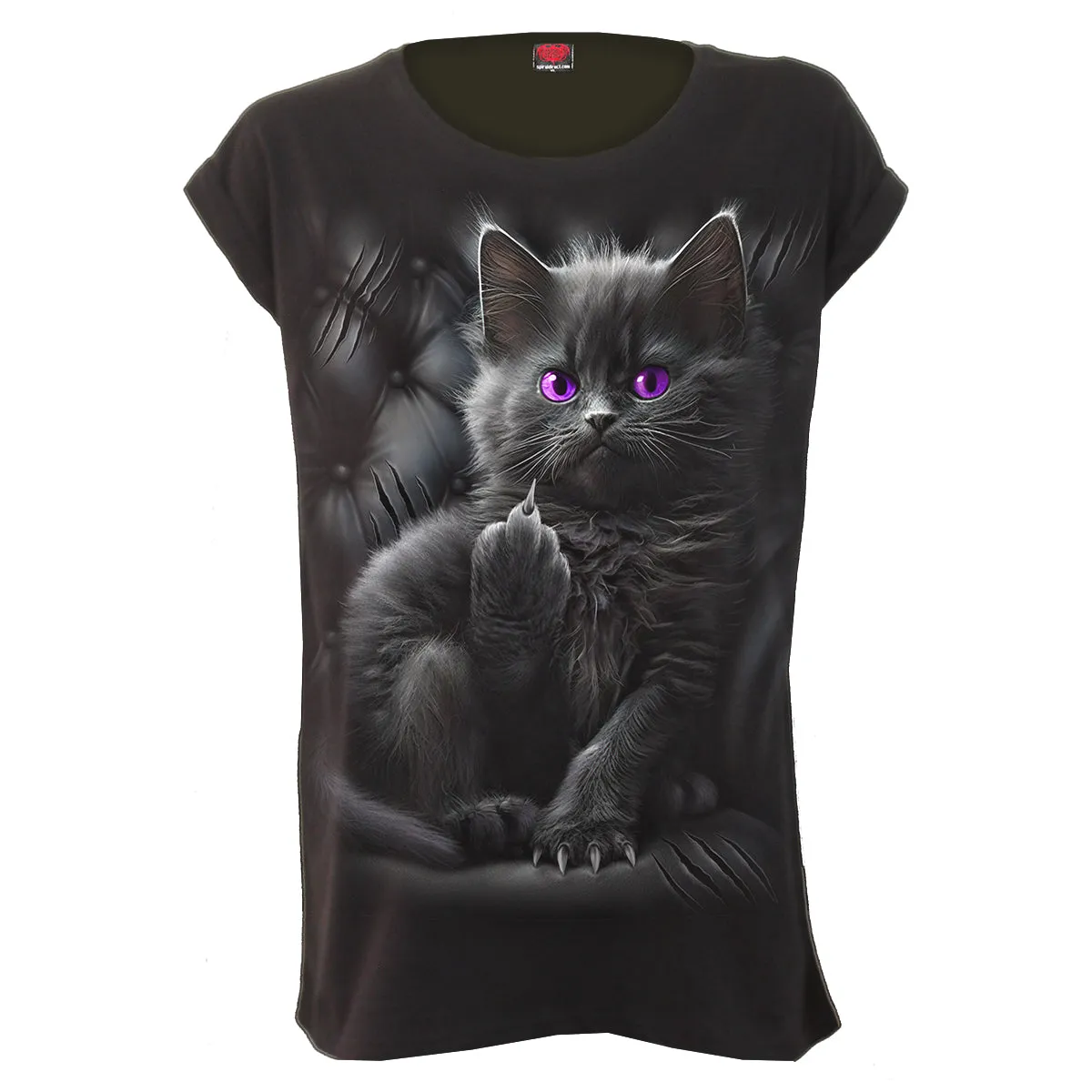 Spiral - CATTITUDE - Turnup Sleeve Loosefit Tee sold by Paradiso Clothing