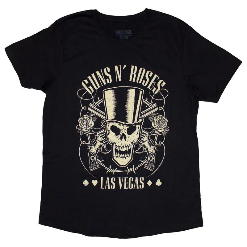 Guns N' Roses Top Hat Skull & Pistols Las Vegas Skinny Fit T Shirt made by Paradiso Clothing