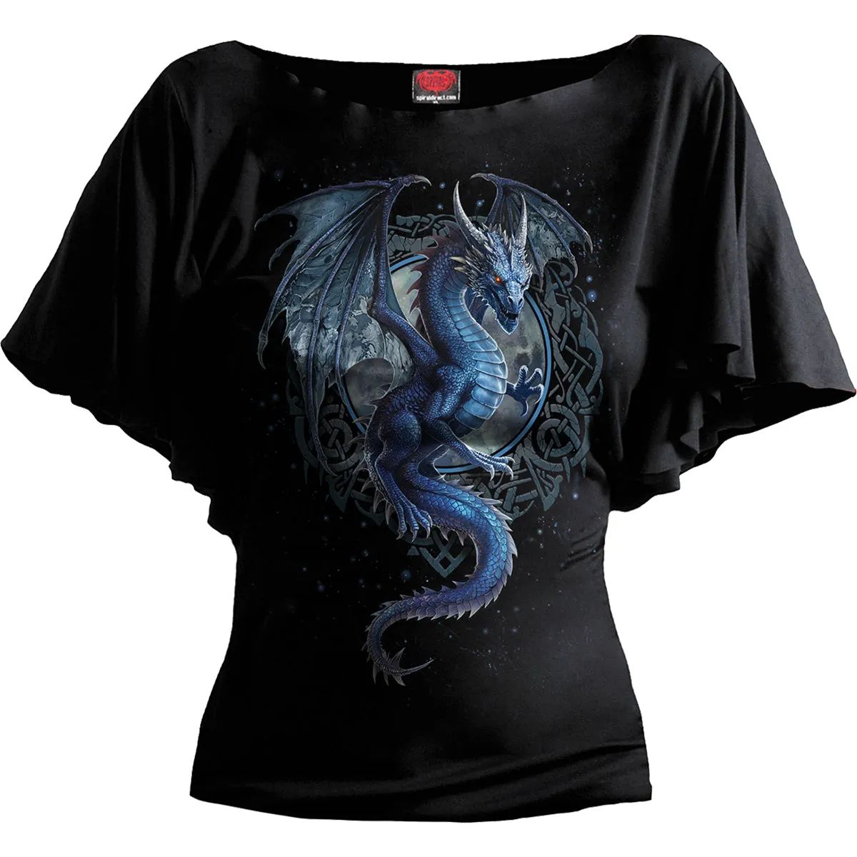 Spiral - STORM DRAGON - Boat Neck Bat Sleeve Top Black sold by Paradiso Clothing
