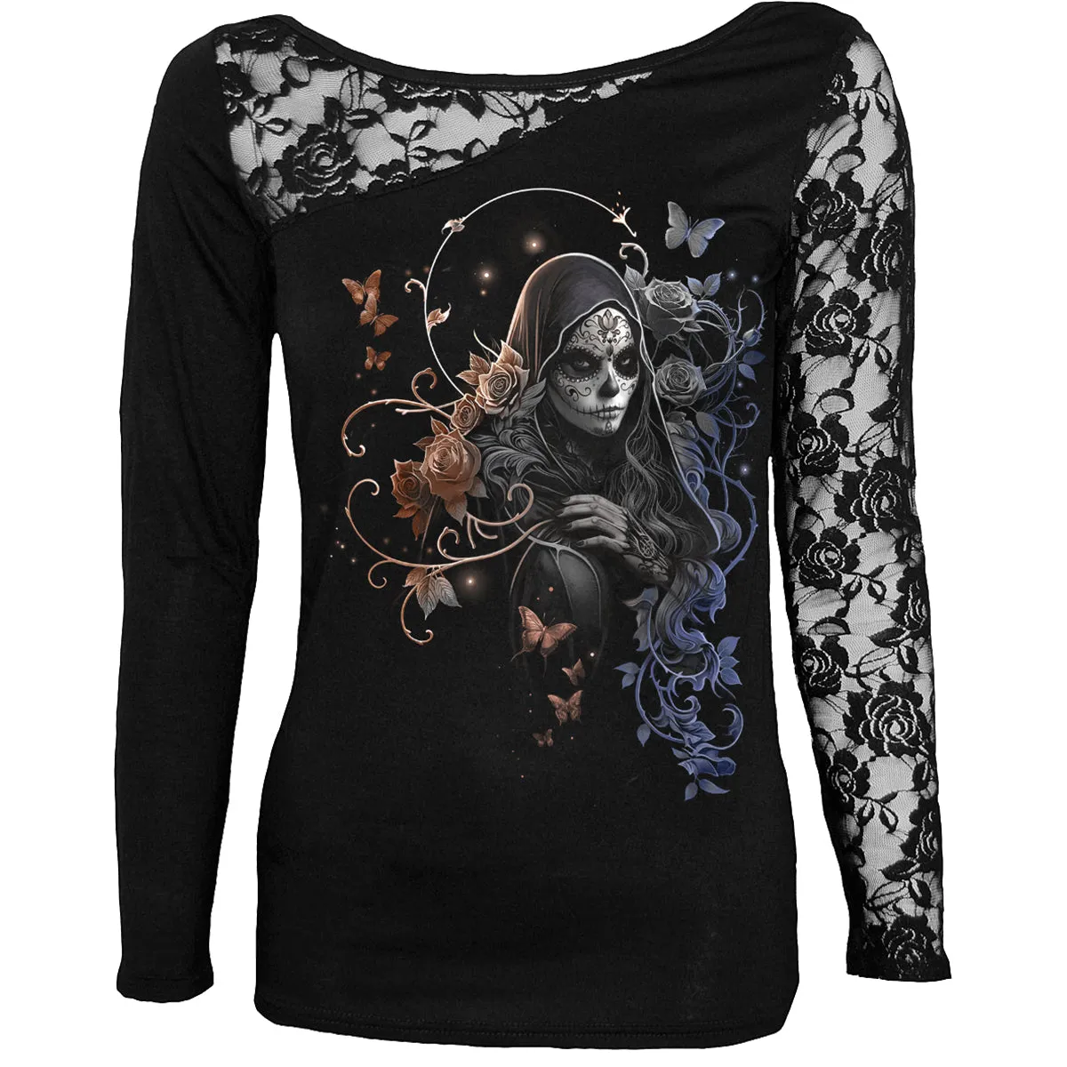 Spiral - GOTHIC GRACE - Lace One Shoulder Top Black sold by Paradiso Clothing