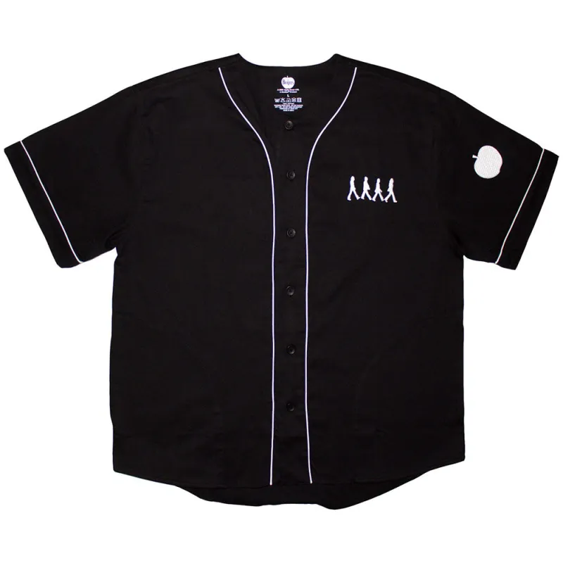 The Beatles Unisex Baseball Jersey: Apple Logo / Walking (Black) (Back Print) made by The Beatles