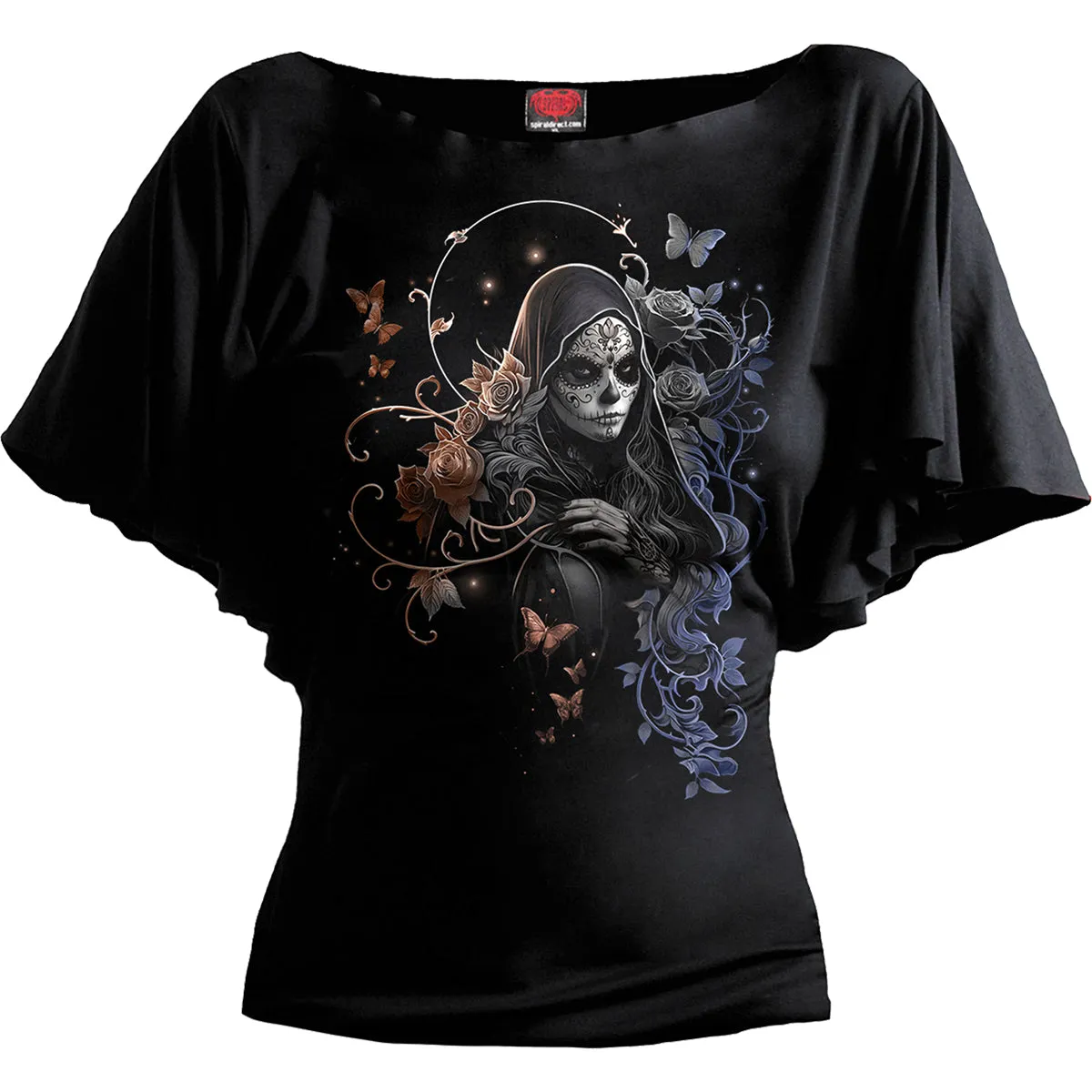 Spiral - GOTHIC GRACE - Boat Neck Bat Sleeve Top Black sold by Paradiso Clothing