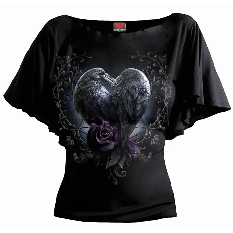 Spiral - RAVEN HEART - Boat Neck Bat Sleeve Top Black made by Paradiso Clothing