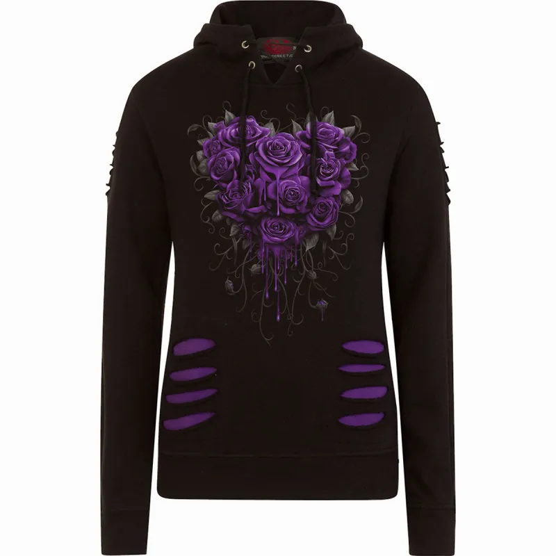Spiral - BLEEDING HEART - Large Hood Ripped Hoody Purple-Black made by Paradiso Clothing