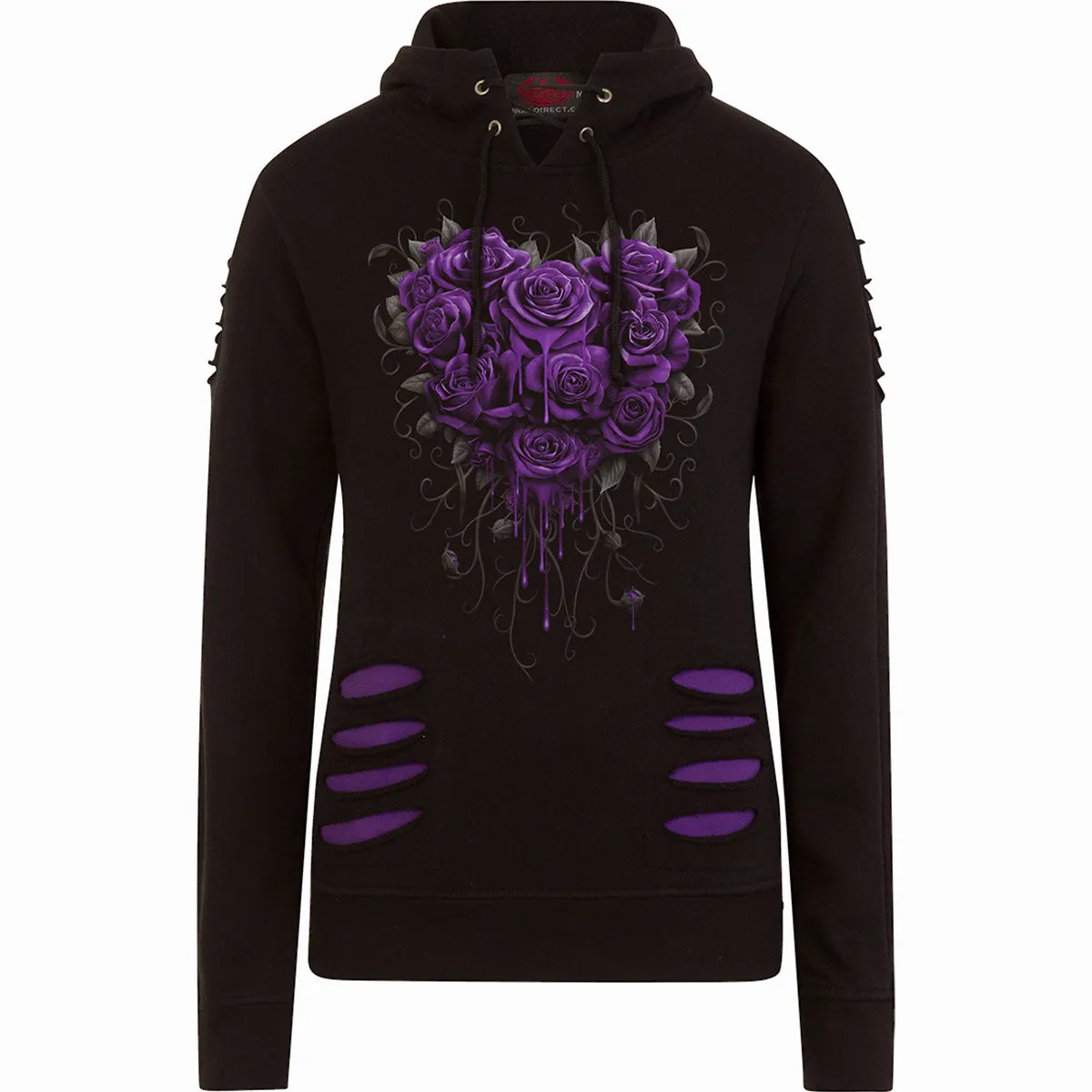 Spiral - BLEEDING HEART - Large Hood Ripped Hoody Purple-Black sold by Paradiso Clothing