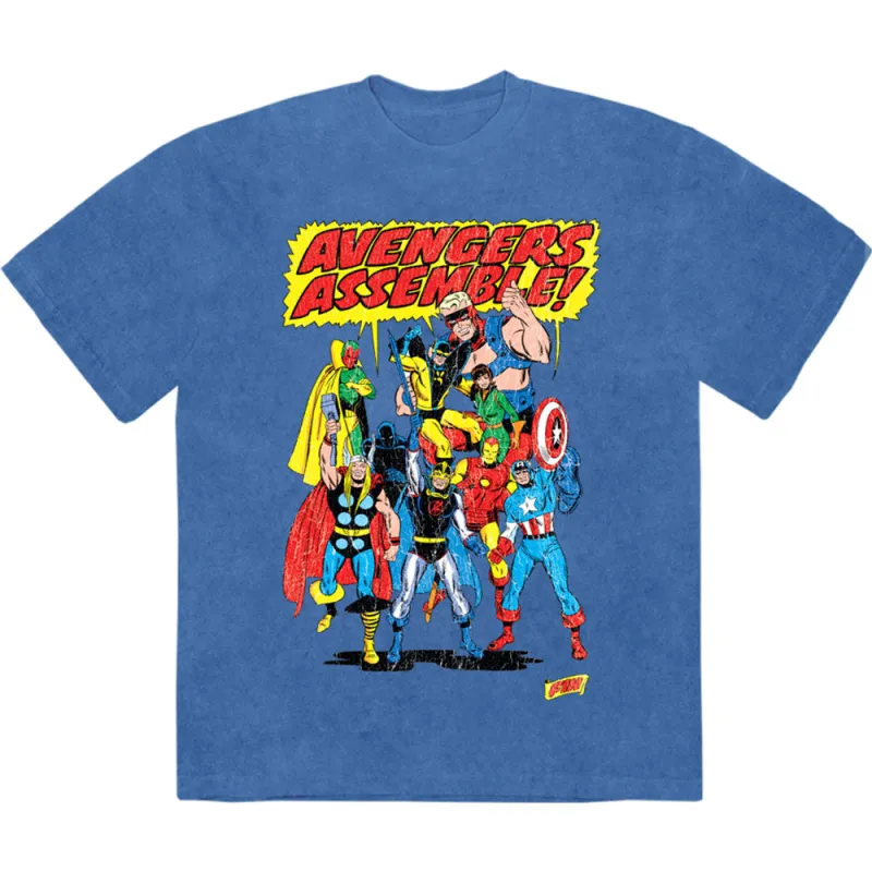 Avengers Assemble Retro Limited Premium Wash T Shirt made by Marvel