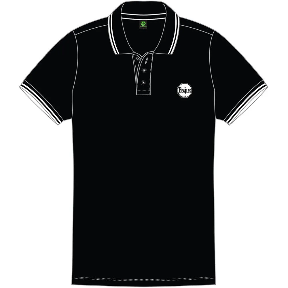 The Beatles Unisex Polo Shirt: Drum Logo (Black) sold by Paradiso Clothing