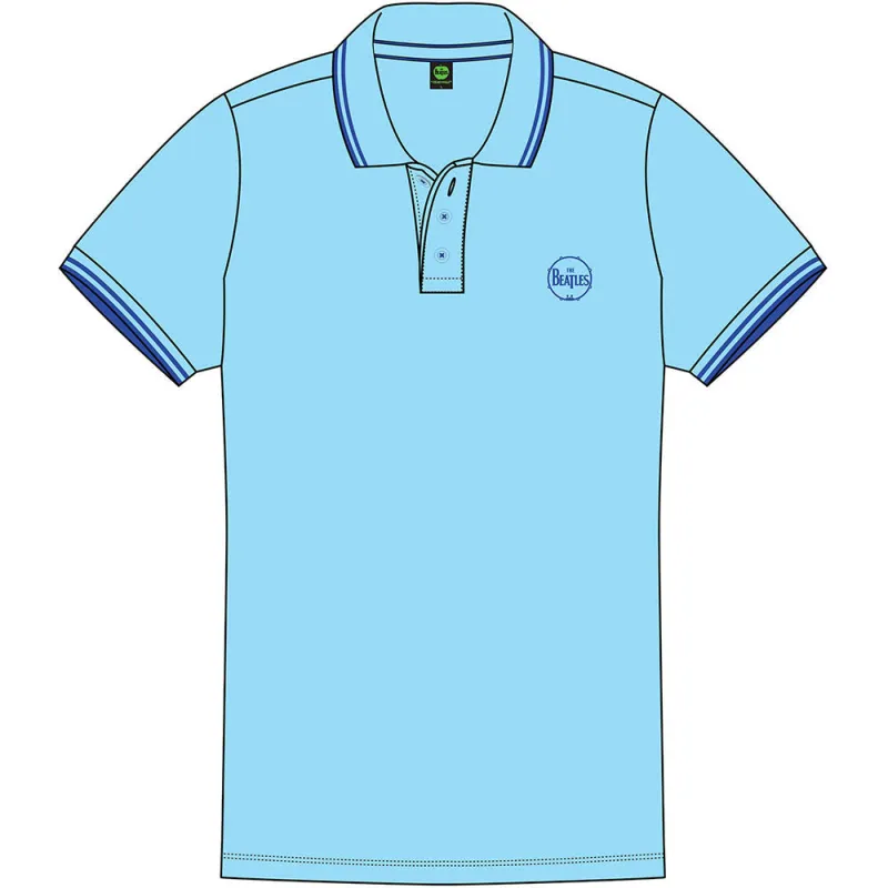 The Beatles Unisex Polo Shirt: Drum Logo (Light Blue) made by The Beatles