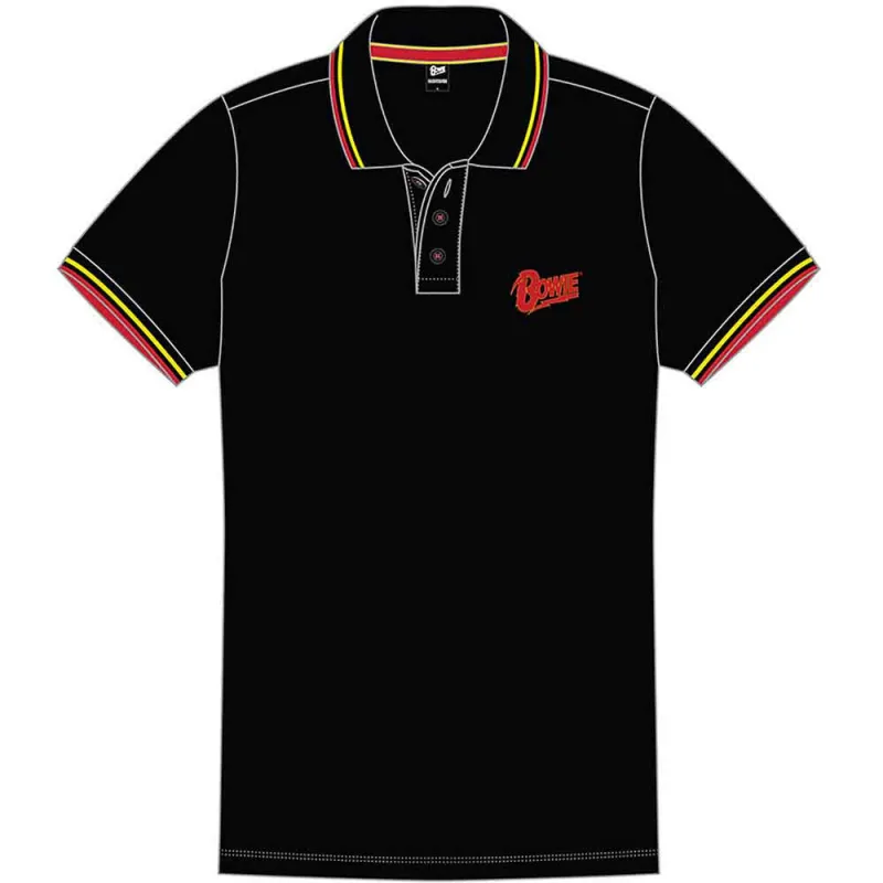 David Bowie Unisex Polo Shirt: Flash Logo (Black) made by Paradiso Clothing