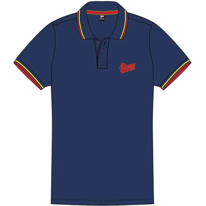 David Bowie Unisex Polo Shirt: Flash Logo (Navy Blue) made by Paradiso Clothing
