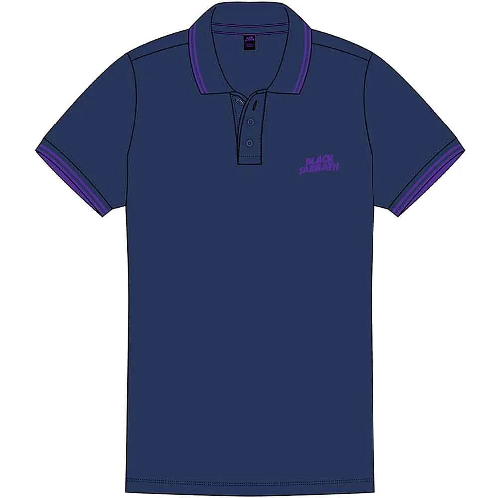 Black Sabbath Unisex Polo Shirt: Wavy Logo (Navy Blue) sold by Paradiso Clothing