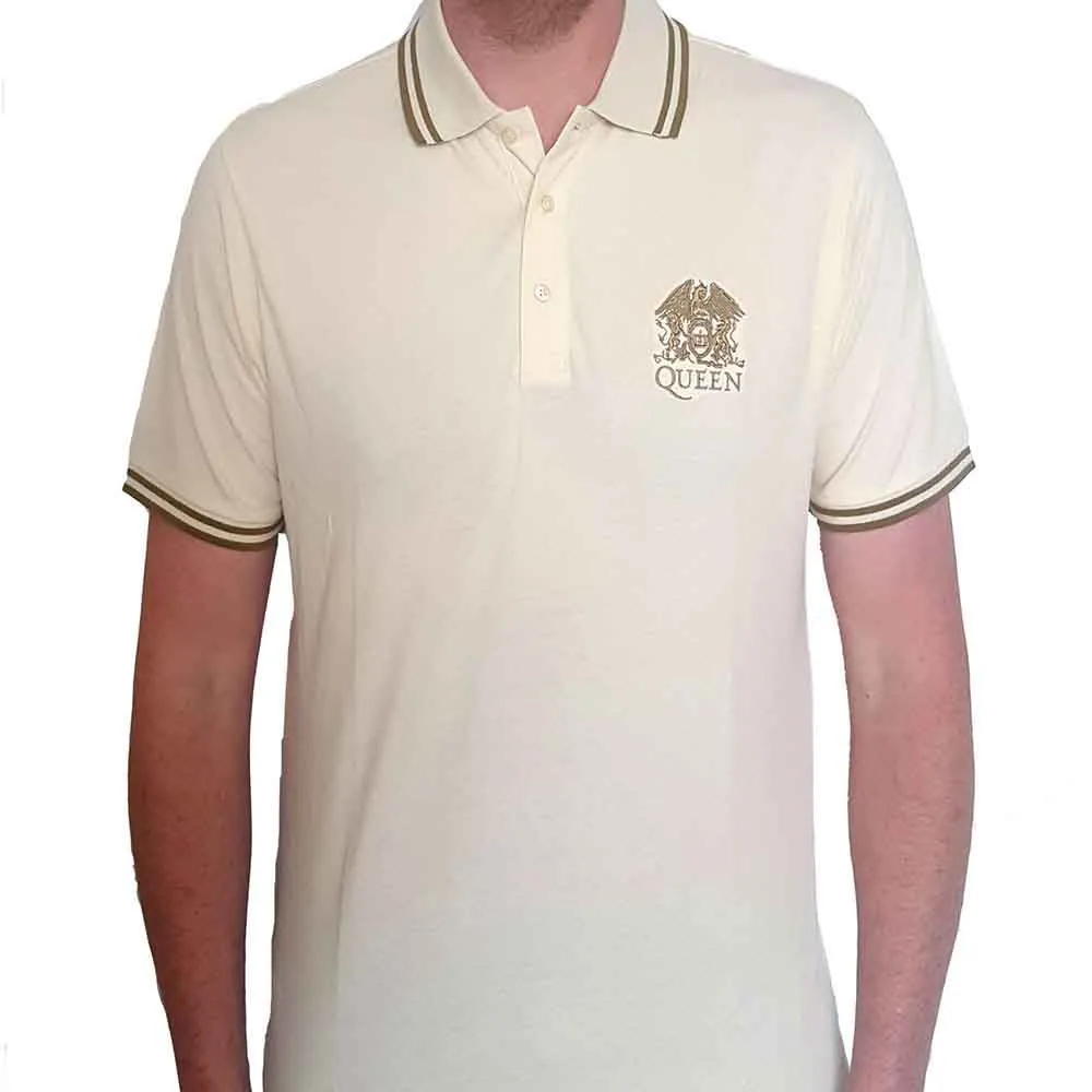 Queen Unisex Polo Shirt: Crest Logo (Natural) sold by Paradiso Clothing product image thumbnail 2