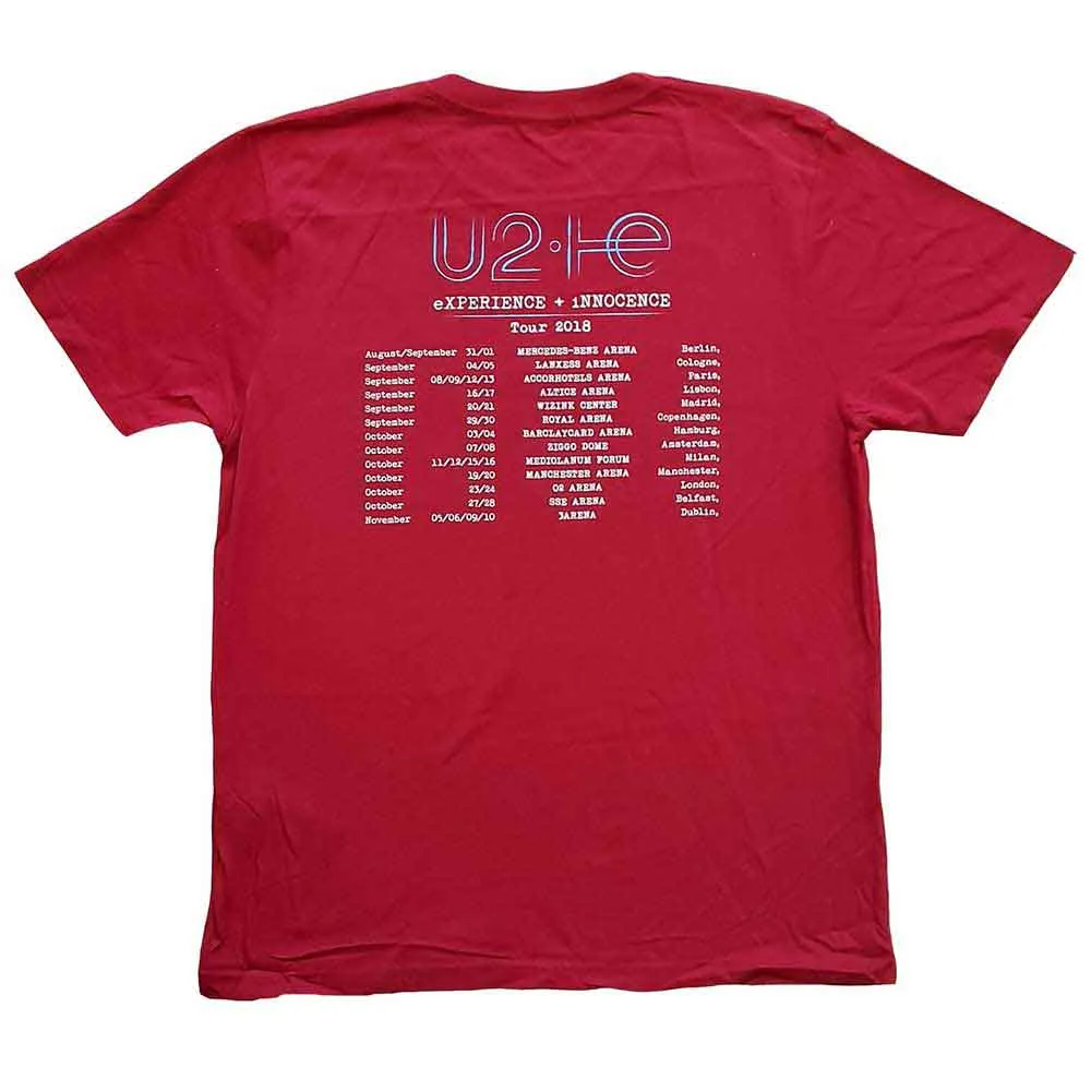 U2 Unisex T-Shirt: I+E 2018 Tour Dates (Maroon Red) (Back Print & Ex-Tour) sold by Paradiso Clothing