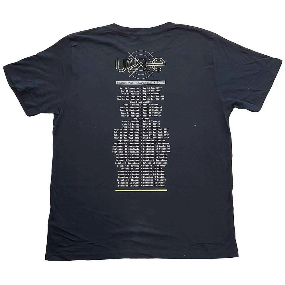 U2 Unisex T-Shirt: I+E 2015 Tour Dates (Navy Blue) (Back Print & Ex-Tour) sold by Paradiso Clothing