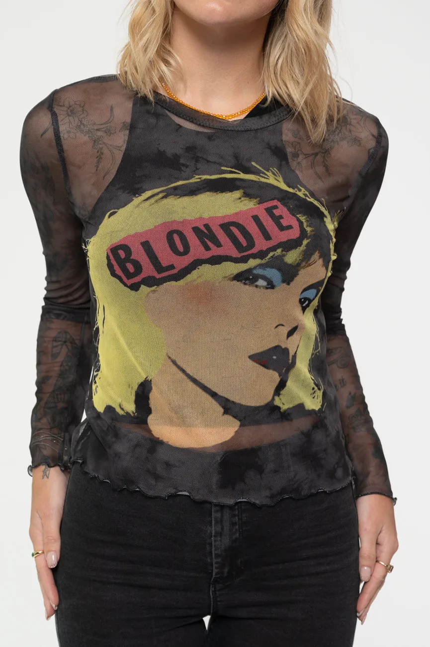 Blondie Punk Poster Long Sleeve Mesh Crop Top sold by Paradiso Clothing product image thumbnail 3