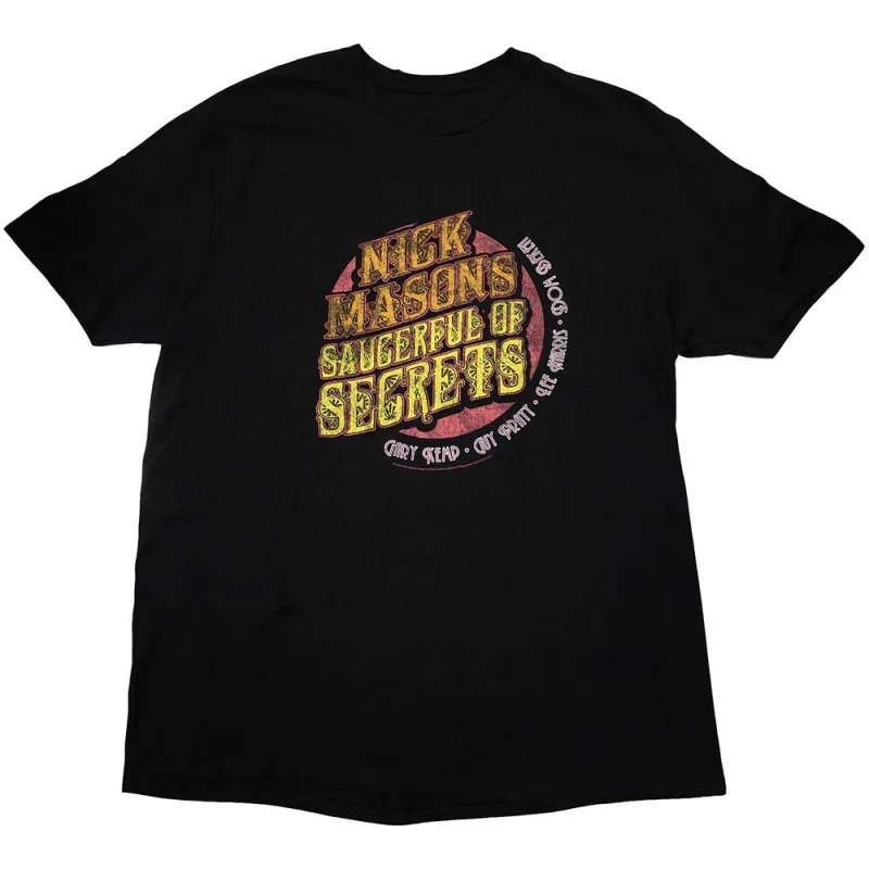 Nick Mason's Saucerful of Secrets Unisex T-Shirt: Europe Tour 2023 (Black) (Back Print & Ex-Tour) made by Paradiso Clothing