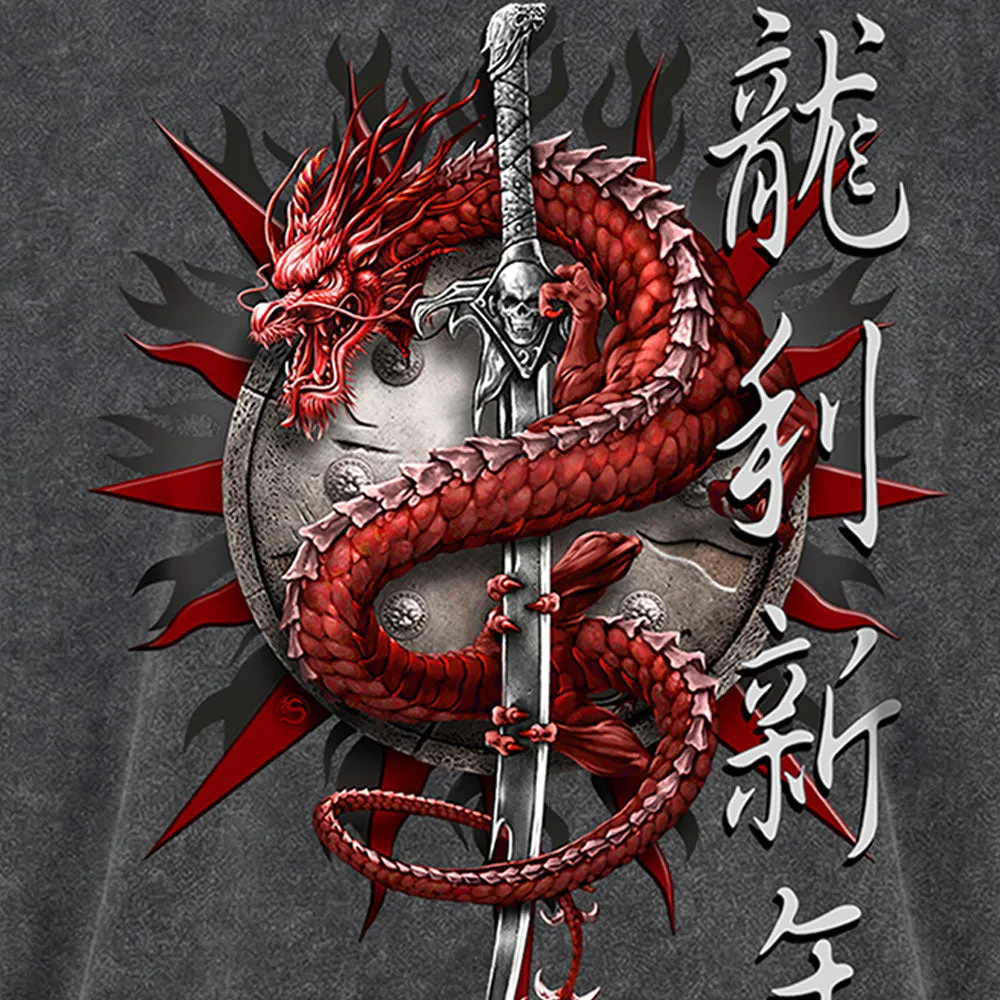Spiral - ORIENTAL DRAGON - Box T-Shirt Acid Wash Charcoal sold by Paradiso Clothing product image thumbnail 2