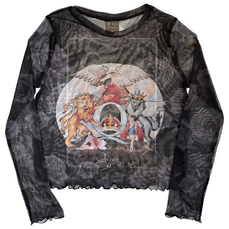 Queen A Day At The Races Skinny Fit Mesh Crop Top made by Paradiso Clothing