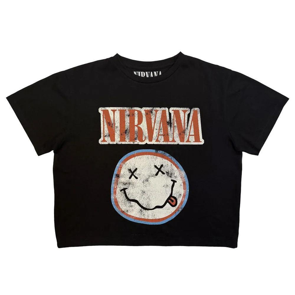 Nirvana Distressed Band Logo Crop Top sold by Paradiso Clothing
