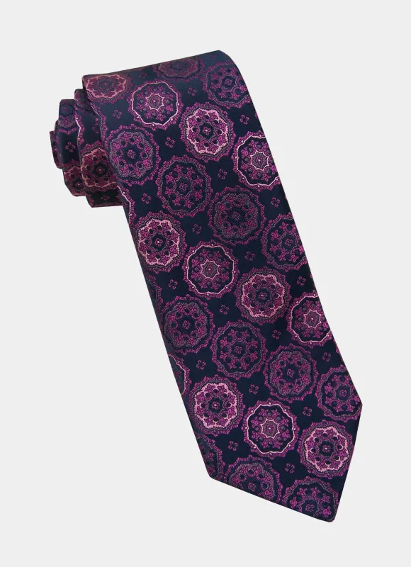 Purple Medallion Silk Neck Tie sold by Hammer Made