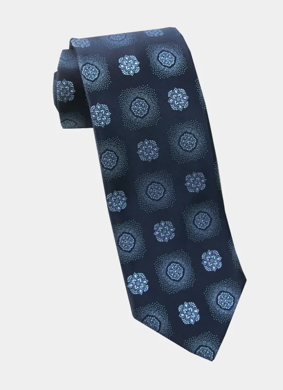 Navy Medallion Silk Neck Tie sold by Hammer Made
