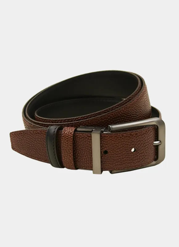Cognac Pin Dot/Black Reversible Belt sold by Hammer Made