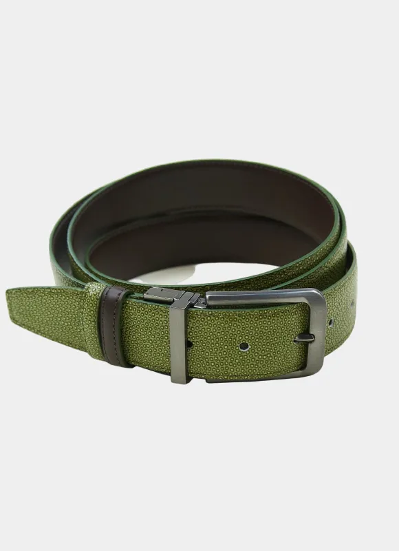 Olive Pin Dot/Brown Reversible Belt sold by Hammer Made