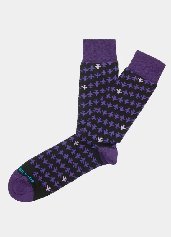 Black/Purple Mini Plane Socks sold by Hammer Made