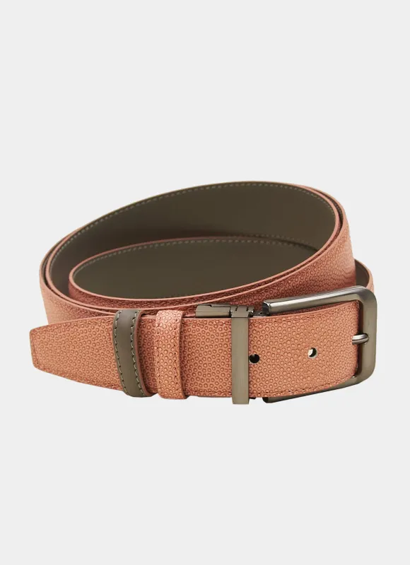 Pink Pin Dot/Grey Reversible Belt sold by Hammer Made