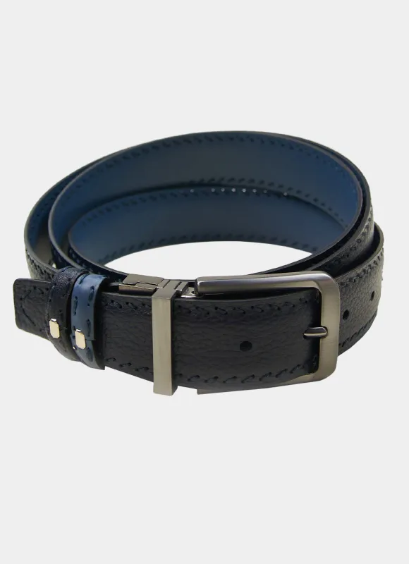Slate Blue/Navy Edge Stitched Reversible Belt sold by Hammer Made