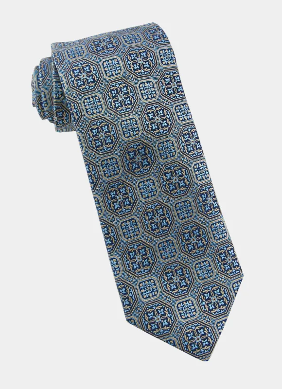 Lt Blue Medallion Silk Neck Tie sold by Hammer Made