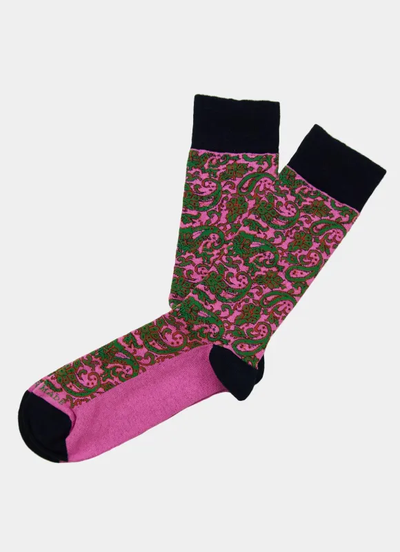 Pink & Green Paisley Socks sold by Hammer Made