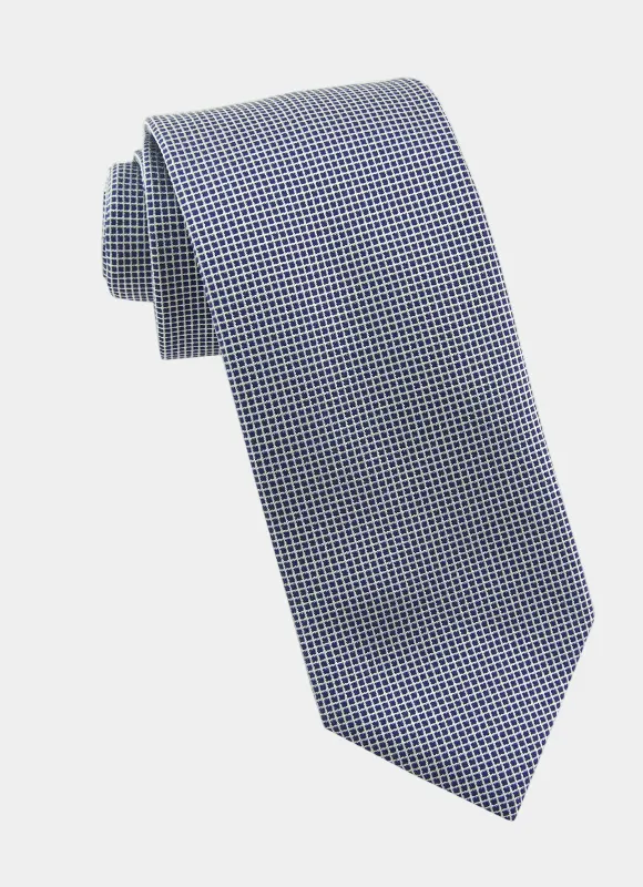 Dk Blue Grid Silk Neck Tie sold by Hammer Made