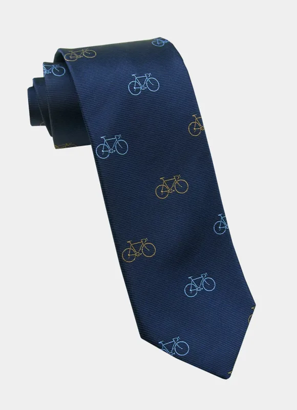 Navy Bicycle Silk Neck Tie made by Hammer Made