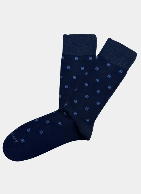 Navy Block Bamboo Blend Sock made by Hammer Made