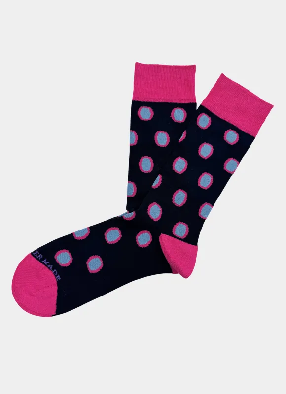 Navy/Fuschia Dot Sock made by Hammer Made