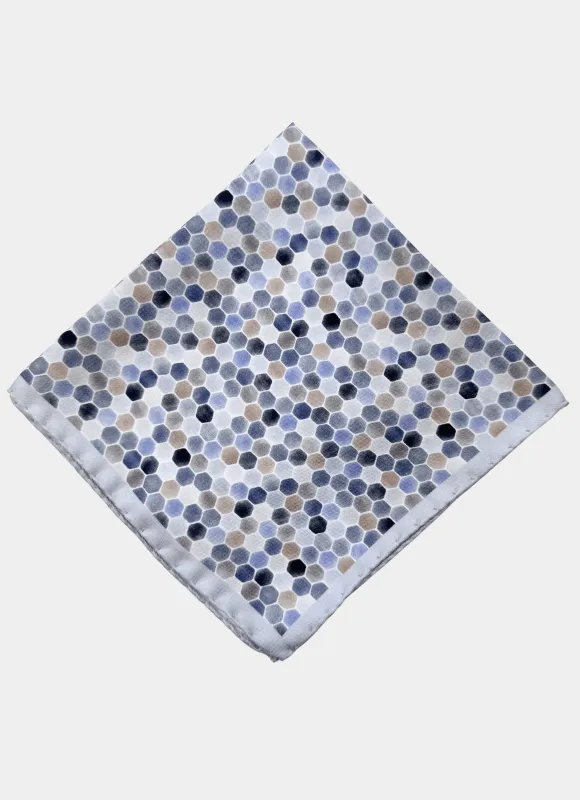 Blue Multi Mosaic Tile Printed Silk Pocket Square made by Hammer Made